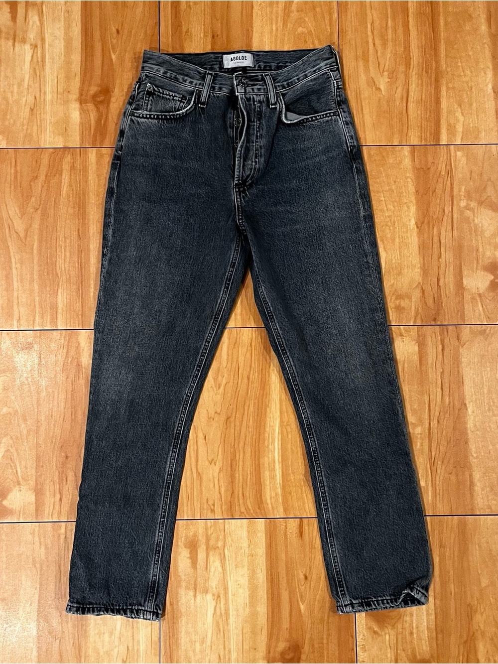 AGOLDE Riley High Rise Straight Jeans Size 24 Washed Black 100% Cotton Premium D - Picture 2 of 6